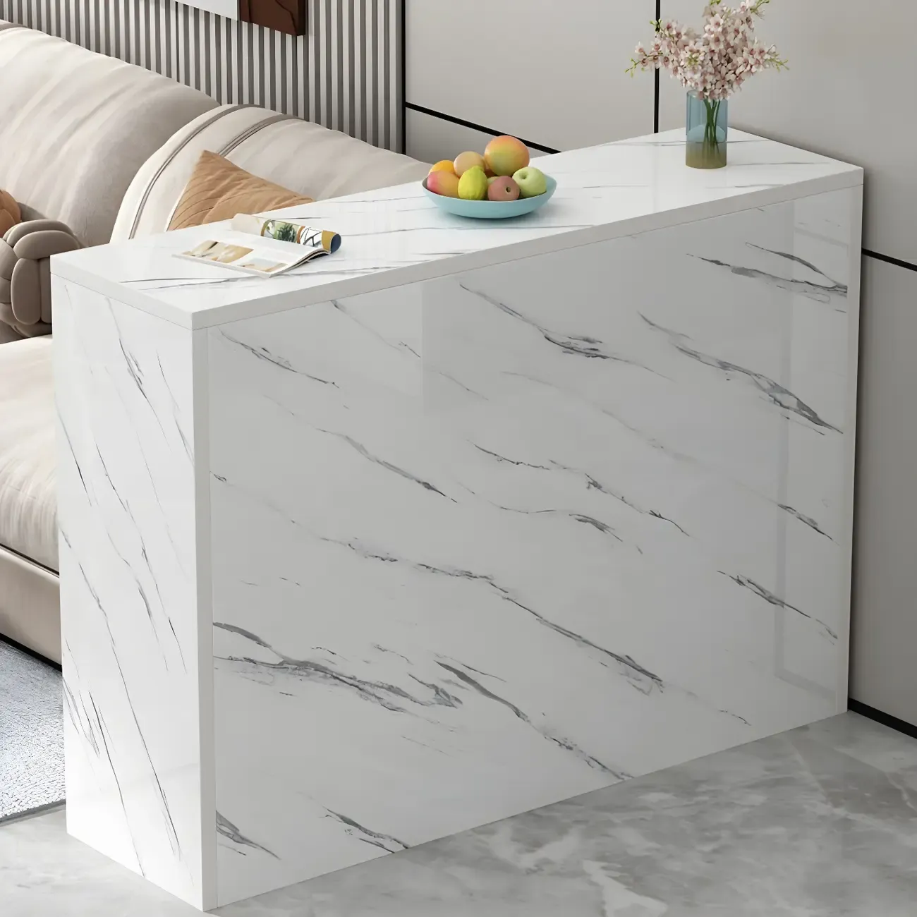 Living Room White Rectangular Wood Long Bar Table