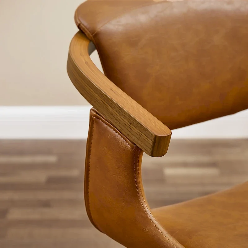 Art Leon Set of 4 Wood and Faux Leather Swivel Chairs