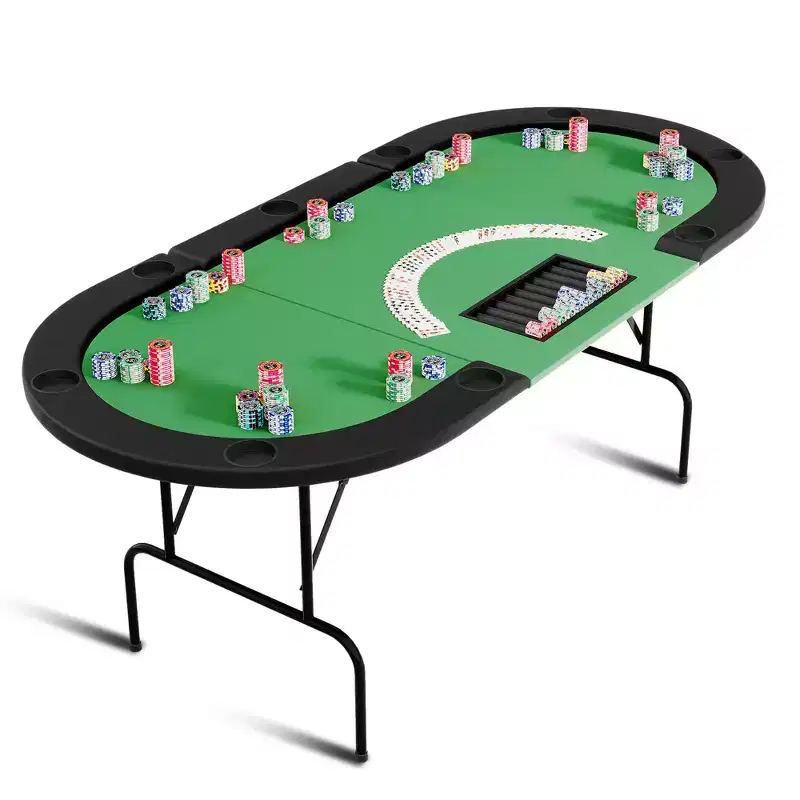 Poker Game Table - 1 Iron Leg, 9 Hole Ring Design, Durable Build, Smooth Playing Surface, Perfect for Poker Games