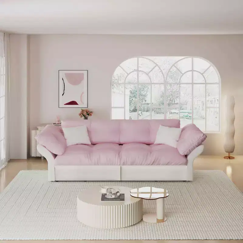 Pink Velvet 3-in-1 Convertible Sofa Bed, Seats 2