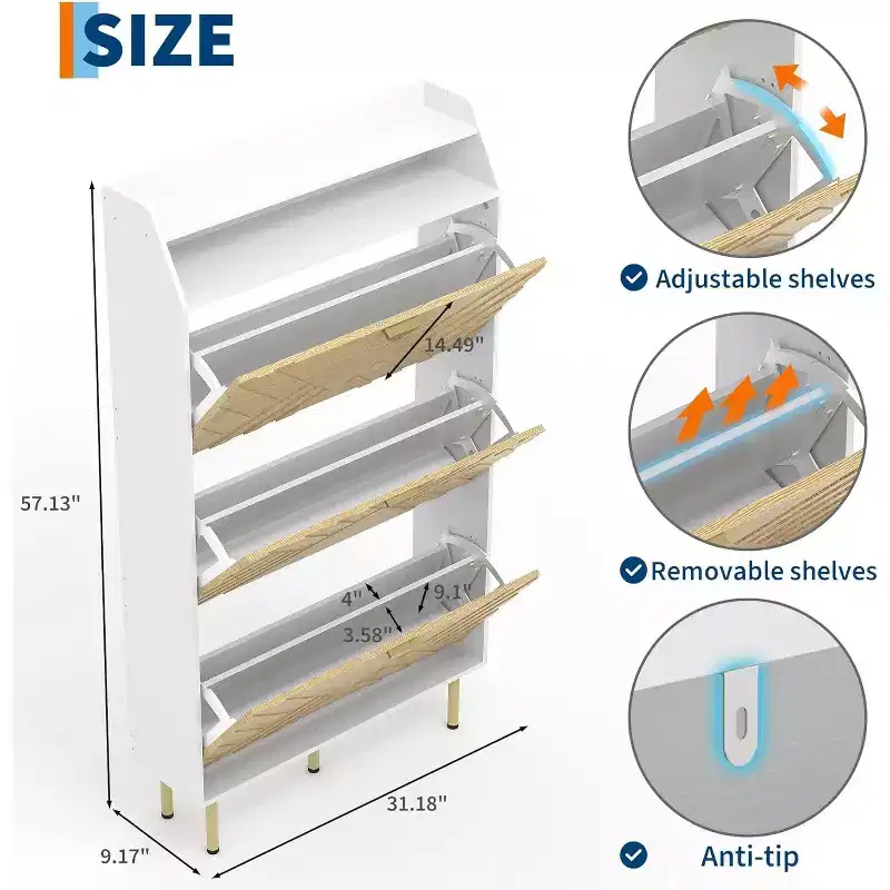 Shoe Cabinet Storage for Entryway Ultra Slim with 3 Flip Drawers,31.2 W Narrow Shoe Cabinet for Front Door Entrance,Freestanding Shoes Organizer
