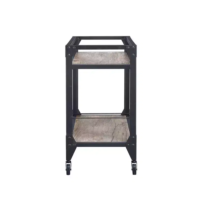 Rustic Oak Bar Serving Cart – Charcoal Finish, Caster Wheels