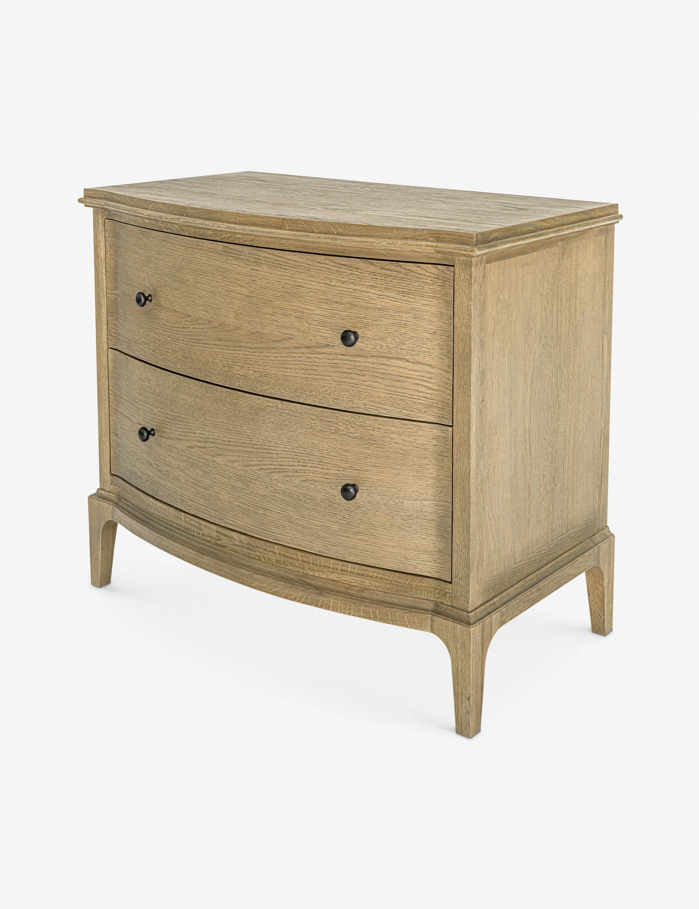 Nighstand - Timeless meets modern in the nightstand, featuring a gently curved front and a wire-brushed oak finish