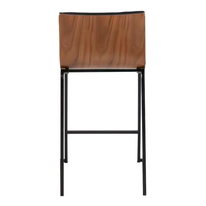 LumiSource Set of 2 26" Mason Mara Counter Height Barstools Black Walnut Wood/Black PU Leather