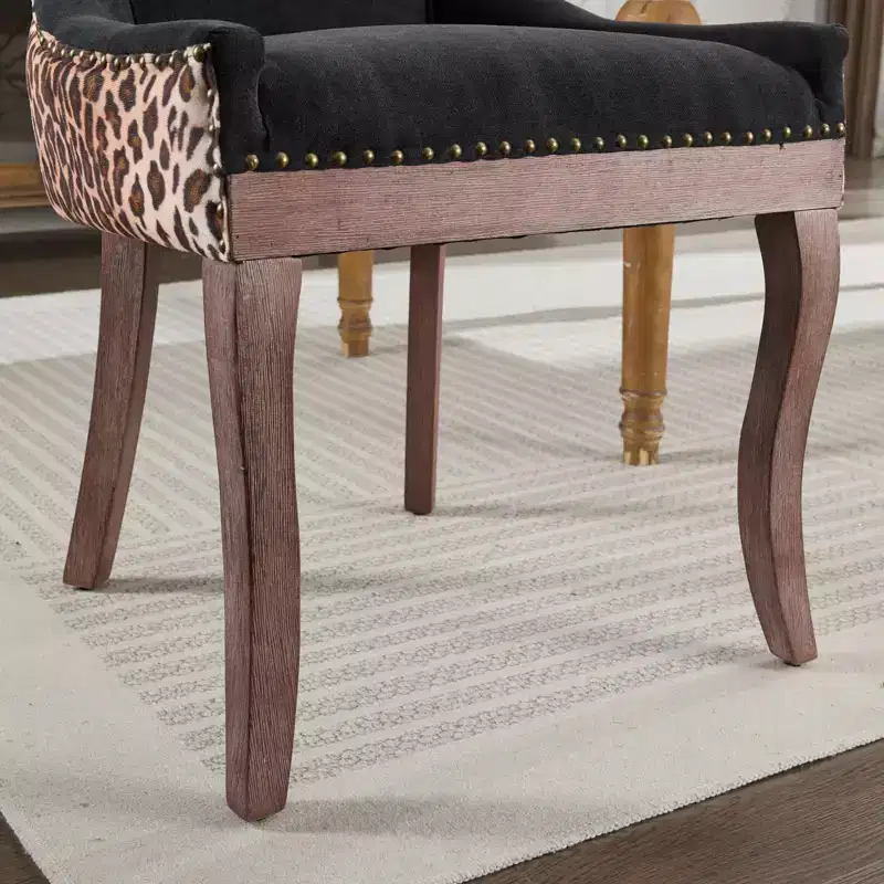 Okak Retro Dining Chairs Set of 2, Comfy Fabric Chairs with Thick Cushions, Kitchen Side Chairs with Solid Wood Legs Bronze Nail Head