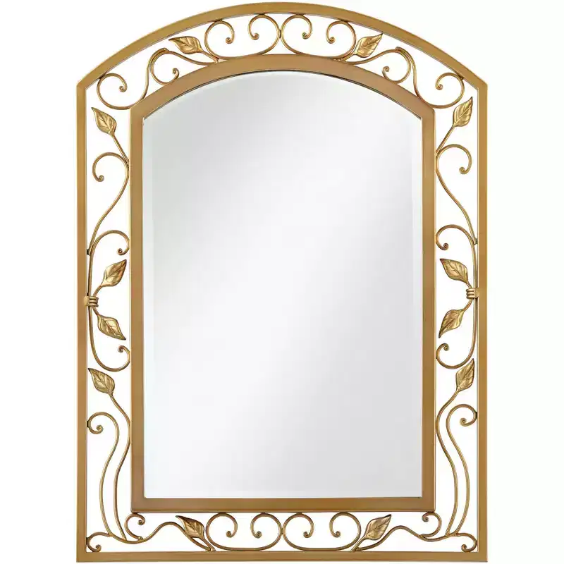 Noble Park Eden Park Arch Top Vanity Wall Mirror Vintage French Beveled Glass Vine Flower Gold Metal Frame 25 Wide for Bathroom