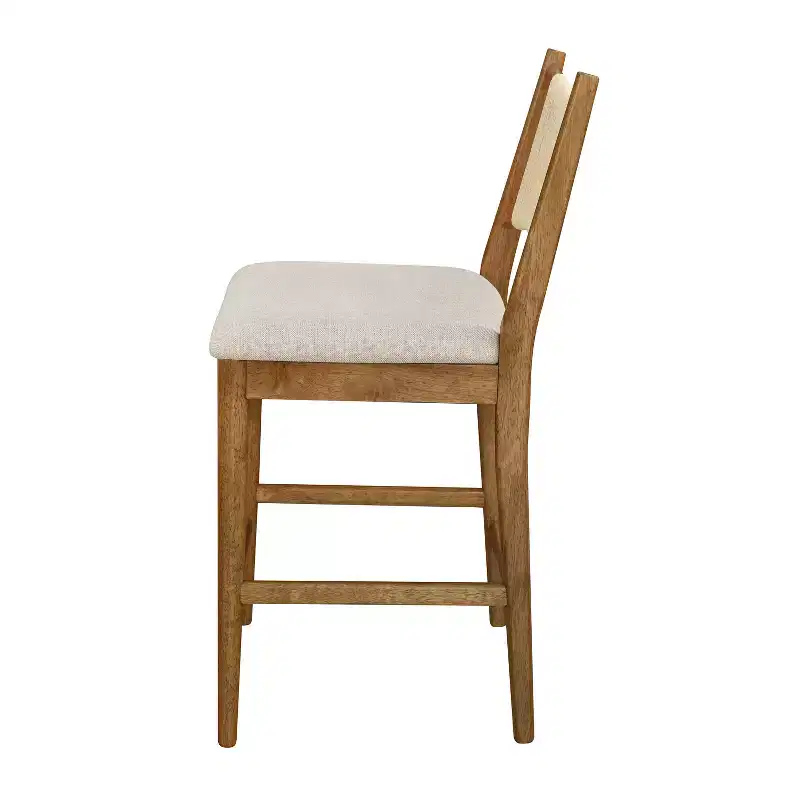Set of 2 Modern Rubberwood Upholstered Counter Stools with Woven Rope Backrest, 300 lbs