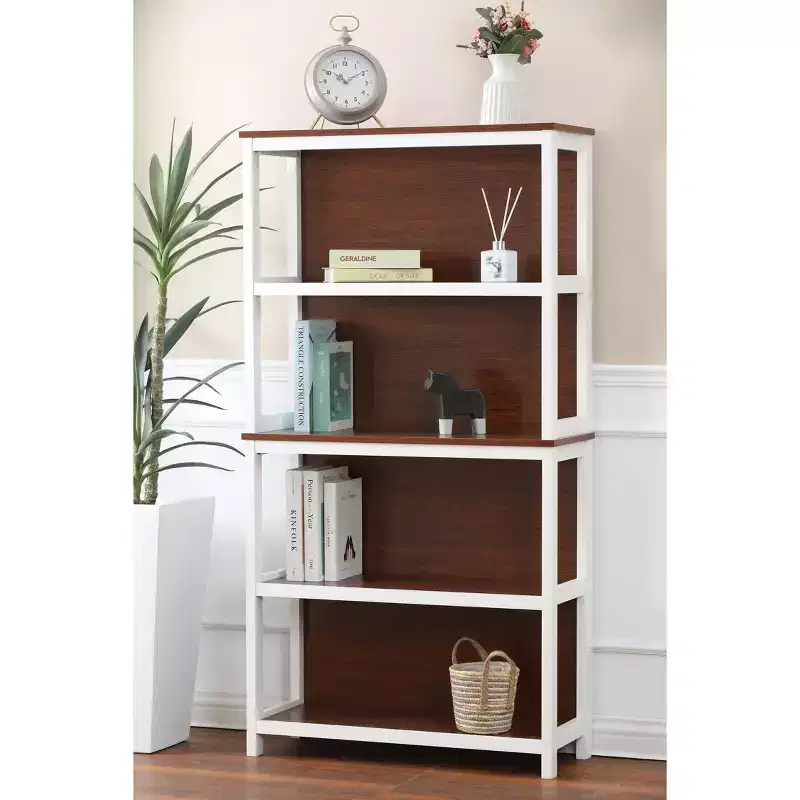 LuxenHome 4-Shelf 59.5 H x 31.38 W Cherry and White Manufactured Wood Bookcase Brown