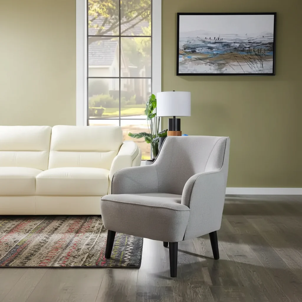 28 Linen Look Fabric Accent Chair with Cylindrical Wood Legs