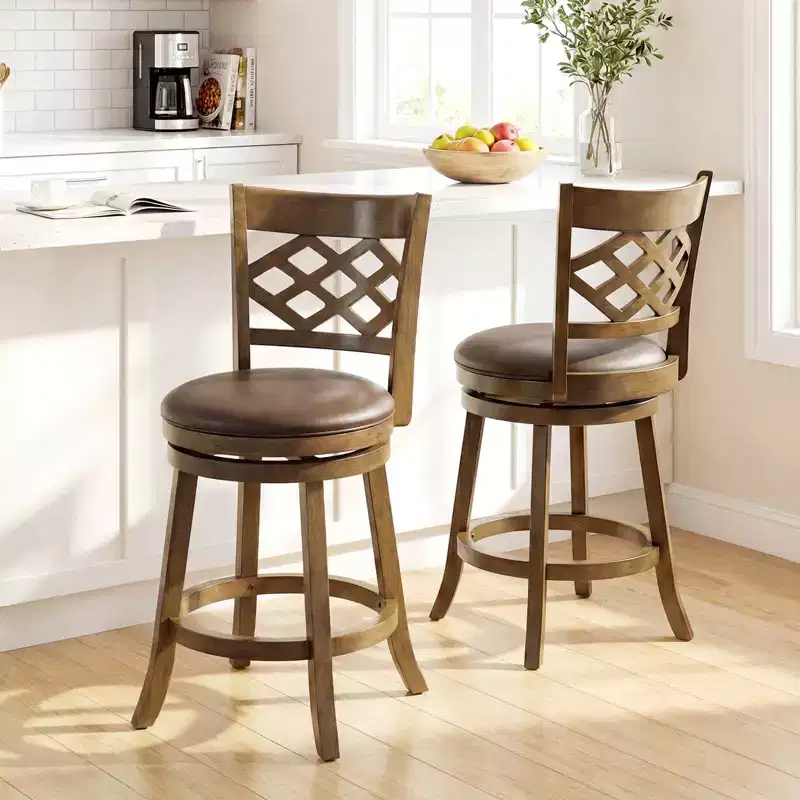 Costway 26 Counter Height Bar Stools Set of 2/4 with Rubber Wood Frame, Upholstered Seat