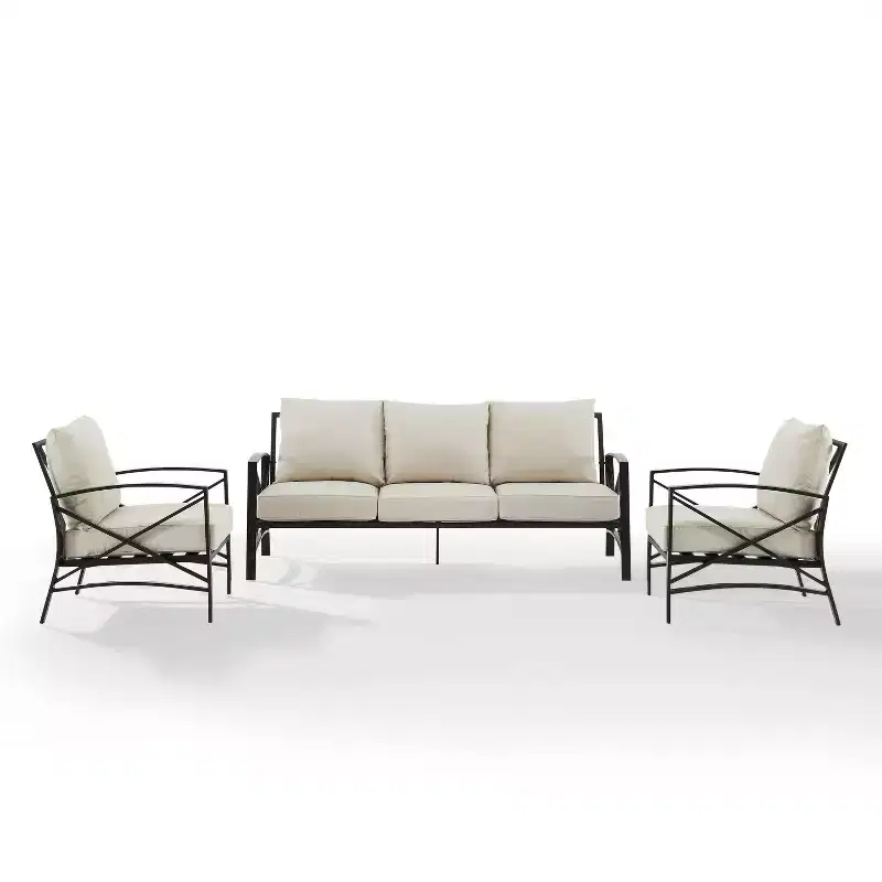 Kaplan 3pc Outdoor Sofa Set with Sofa & 2 Arm Chairs - Oatmeal - Crosley