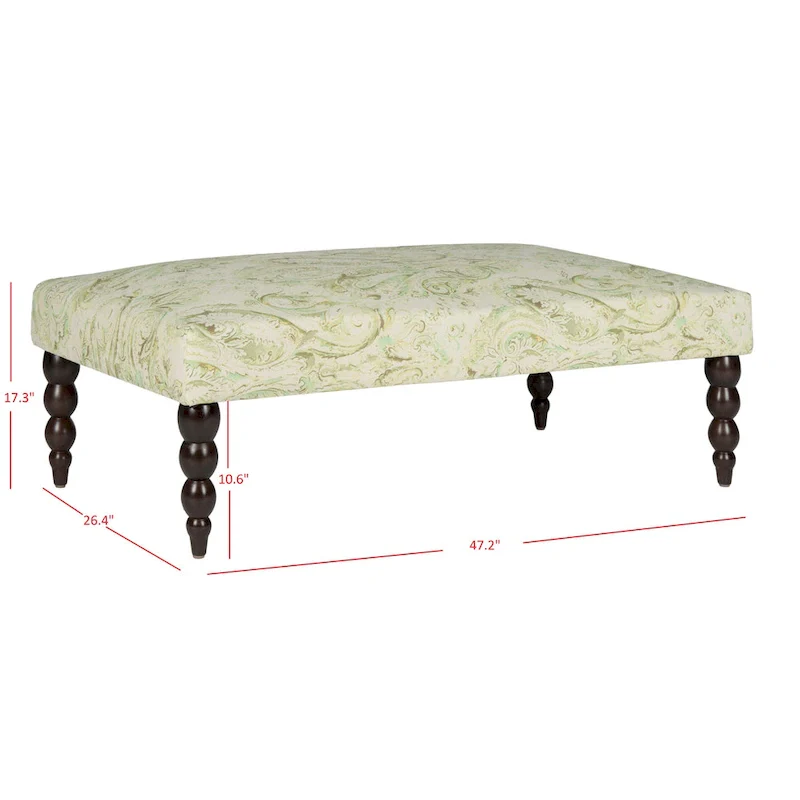 Green Paisley Printed Upholstered Accent Bench, Bohemian Style Living Room Seat 47x26x16