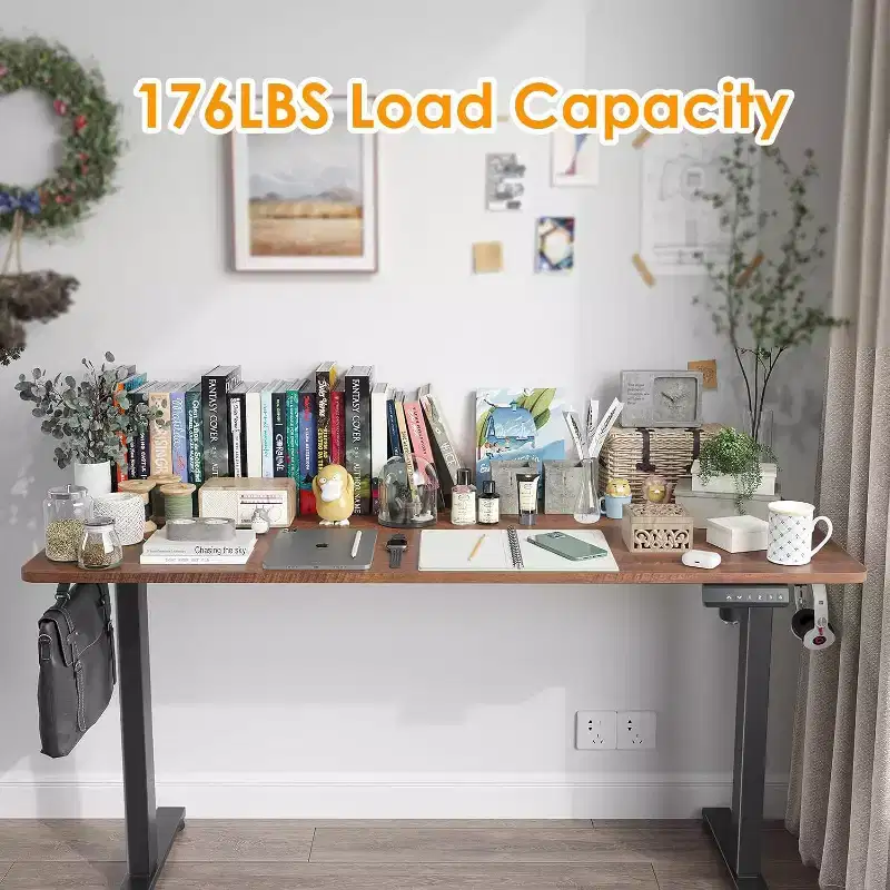 PexFix 55 x 24 Electric Standing Desk Brown Desktop Height Adjustable Computer Desk Stand up Home Office Desk with Splice Board