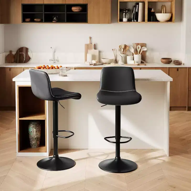 Modern Bar Stools Set Adjustable Swivel Bar Chairs with Back PU Leather for Bar, Dining Room Counter Home Kitchen Barstools