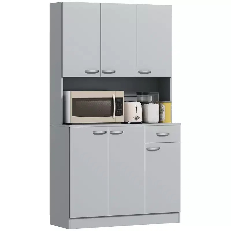 HOMCOM 71 Freestanding Buffet with Hutch, Kitchen Pantry, Cupboard with 6 Doors, 3 Adjustable Shelves, and 1 Drawer