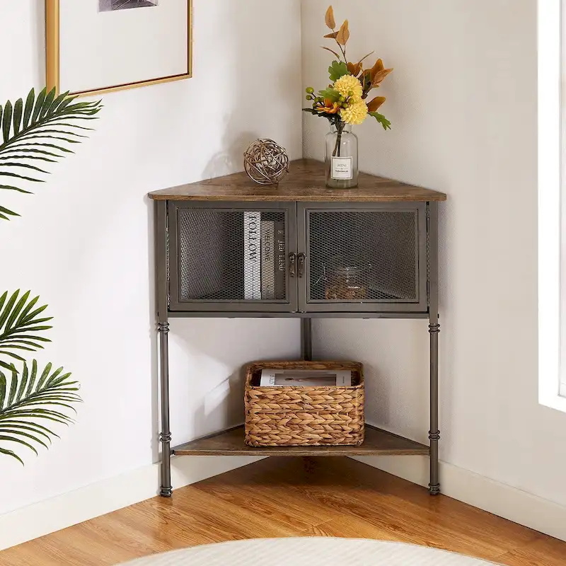 Javlergo Corner Table with Drawer and Storage Shelf - 19.92 x 19.92 x 29.29