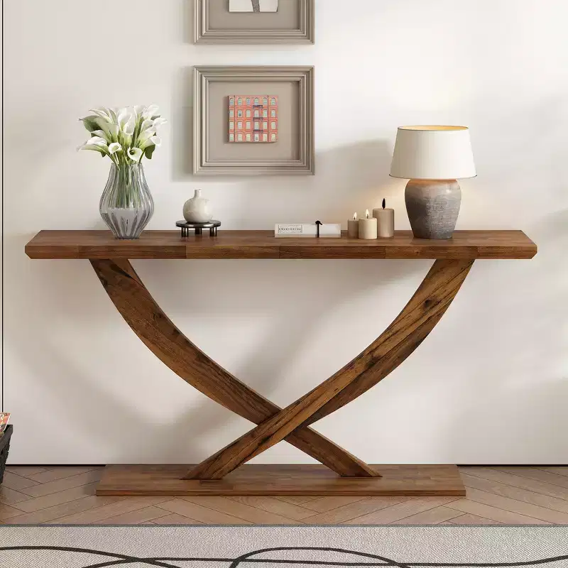Whisen 57'' Modern Rustic Entryway Console Table, Accent Hallway Table, Slim Sofa Table with Cross-Leg Design, Sturdy Construction