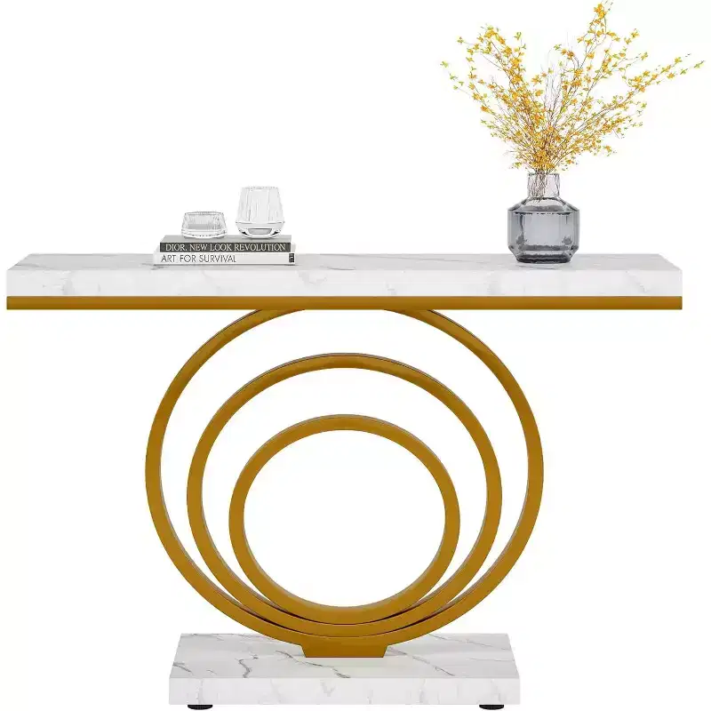 Lantine 41-Inch Gold Entryway Table with Faux Marble Veener Top, Modern Narrow Console Accent Table for Living Room, Hallway, Entrance.