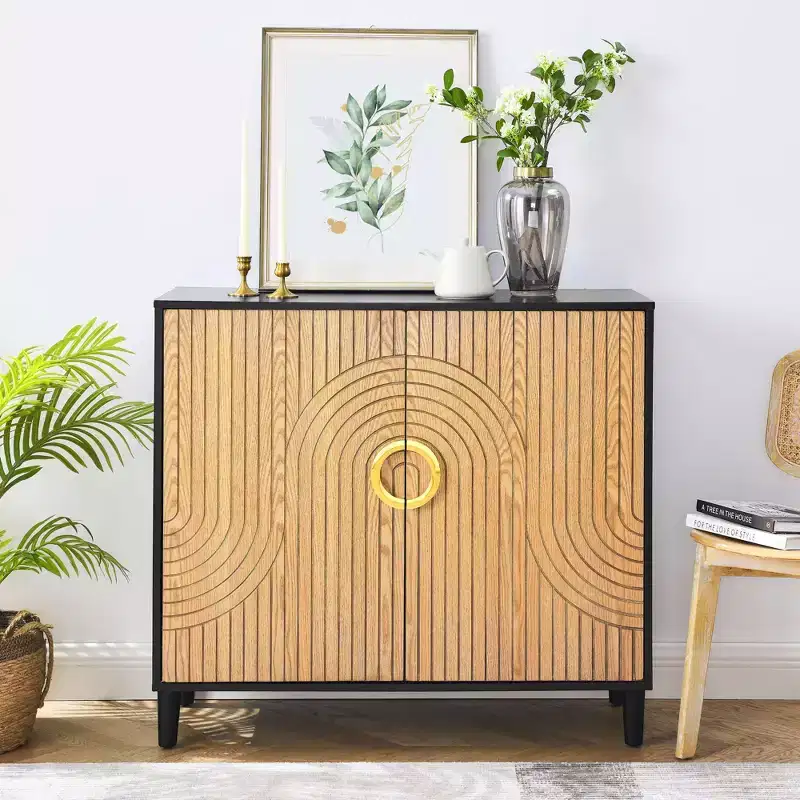 TROPOW Buffet Cabinet with Storage, Free Standing Storage Cabinet with Double Doors, Accent Cabinet with Solid Wood Feet, Sideboard Cabinet ,Black