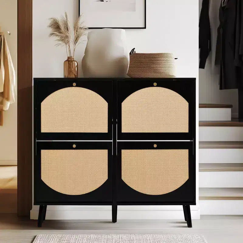 Karl Home 4 Flip Drawers Black Particle Board 41.34in. W Shoe Cabinets