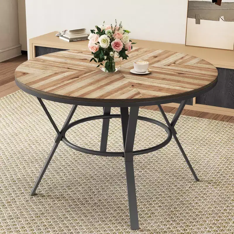 Christopher Knight Home Arcans Modern Round Wood Dining Table, Light Brown/Black
