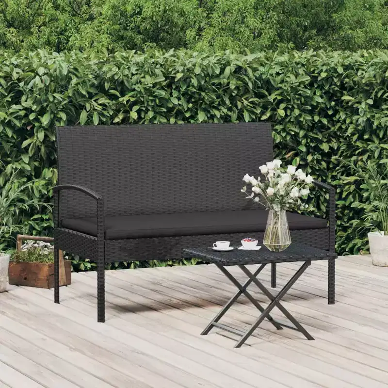 vidaXL Garden Bench Outdoor Wicker Patio Park Bench with Cushion Poly Rattan - Black