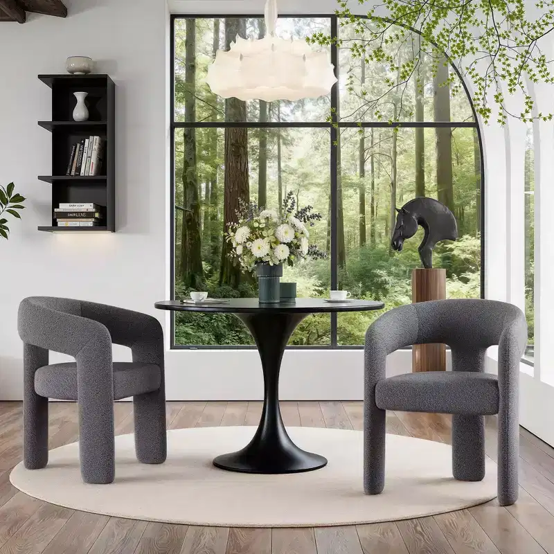 MAYEERTY Set of 2 Grey Upholstered Dining Chairs, Fully Assembled Seating for Kitchen Living Room