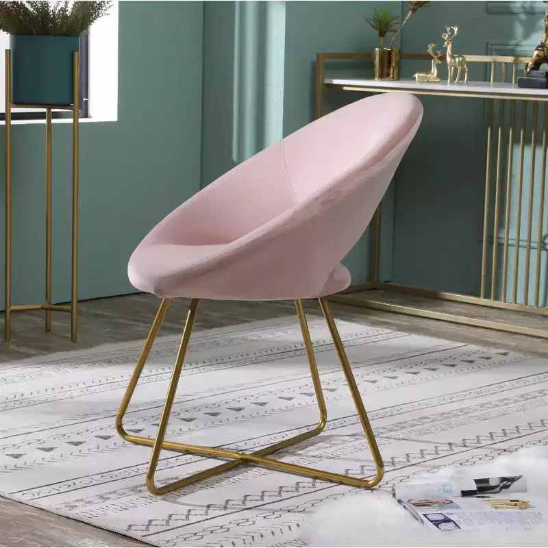 Roundhill Furniture Slatina Silky Velvet Upholstered Accent Chair, Pink with Gold Tone Finished Base
