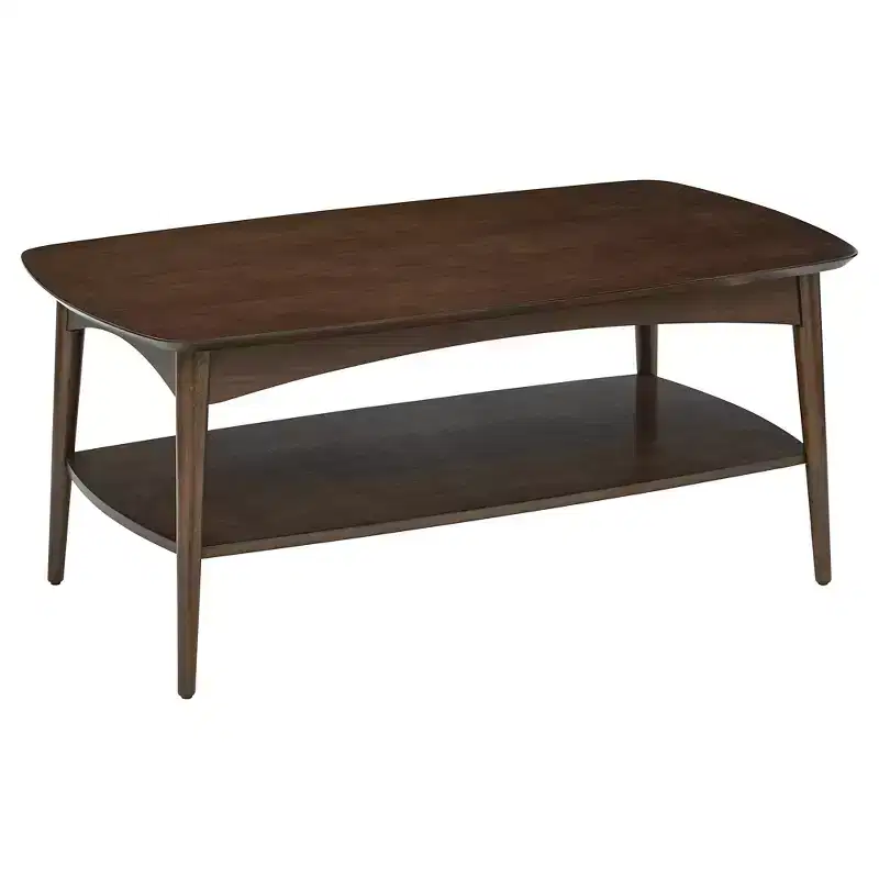 Mid-Century Modern Coffee Table Walnut - Storage, Tapered Legs, Wood Composite