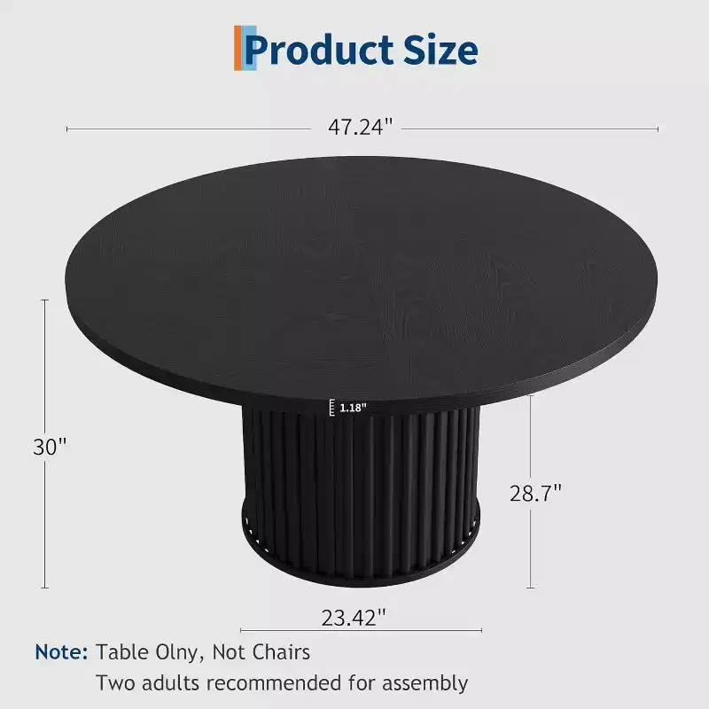 Acekool 47 Round Dining Table for 4-6, Industrial Kitchen Table with Waveform Metal Pedestal Base for Dining Room