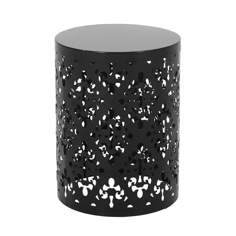 Cylindrical End Table,Side Table, Iron Cut Design Bedside Table For Living Room