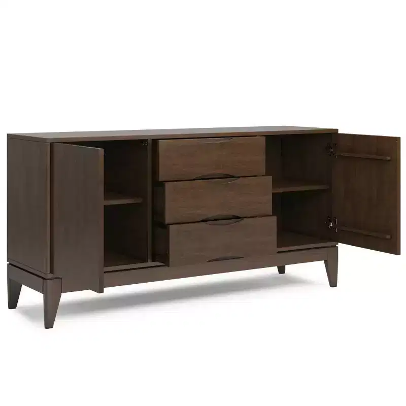 WyndenHall Pearson Sideboard Buffet Walnut Brown: Mid-Century Modern Storage, 3 Drawers, 2 Doors