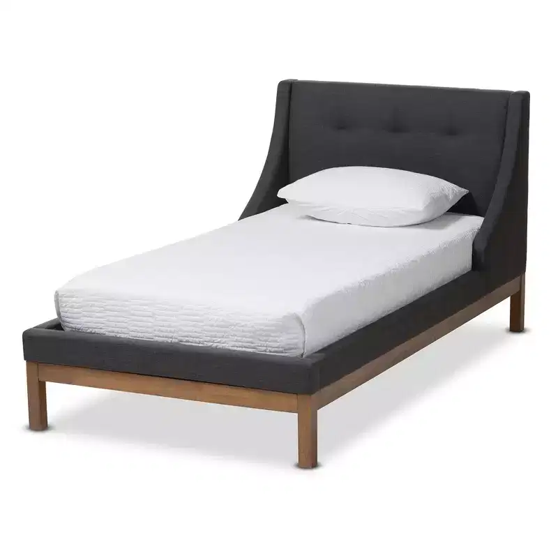Modern and Contemporary Fabric Upholstered Walnut - Finished Platform Bed Dark Gray -