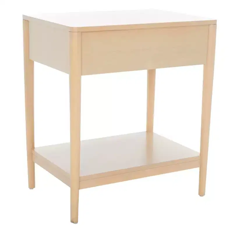 1-Drawer Rubberwood Nightstand with Open Shelf, Whitewash Finish, No Assembly