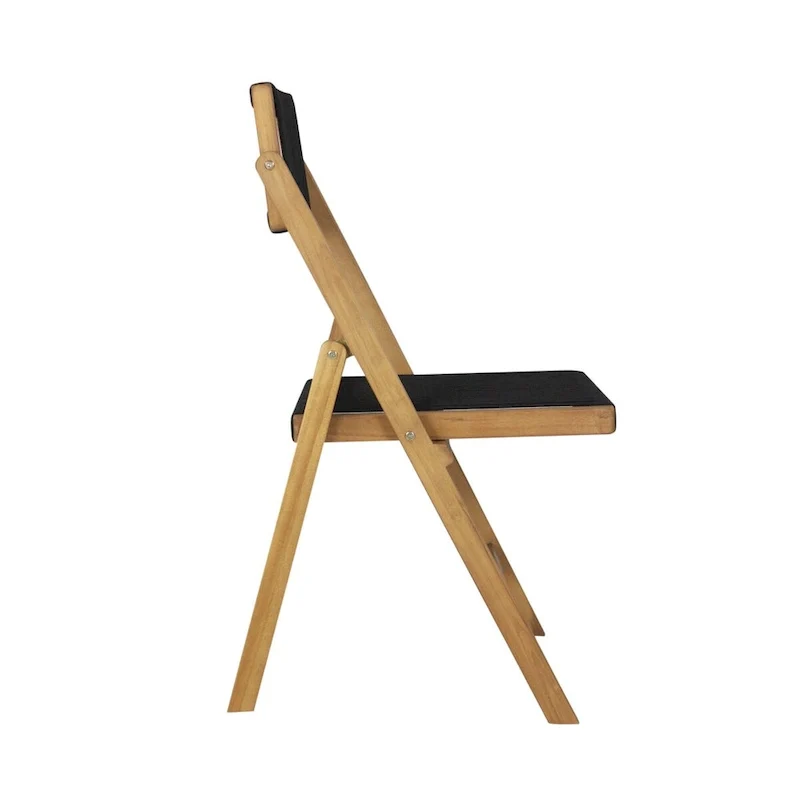 Kiawah Coastal Modern Wood Roped Folding Chair with Adjustable Back, Black/Natural (Set of 2) by JONATHAN Y