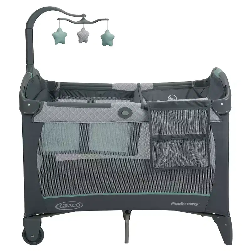 Graco Pack 'n Play Change 'n Carry Playard - Manor: Locking Wheels, Changing Table, Baby Mobile, Carrying Bag