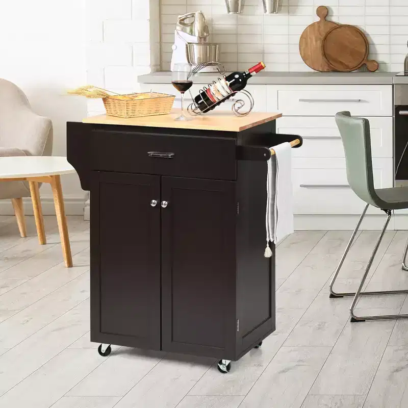 Costway Rolling Kitchen Island Utility Kitchen Cart Storage Cabinet Brown/White