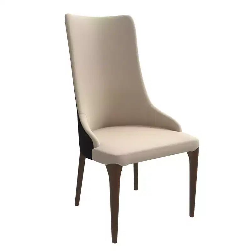 LeisureMod Elm Modern Dining Chair  High Back Curved Armless Design, Upholstered Leather Seat with Ash Wood Legs for Dining Room & Kitchen