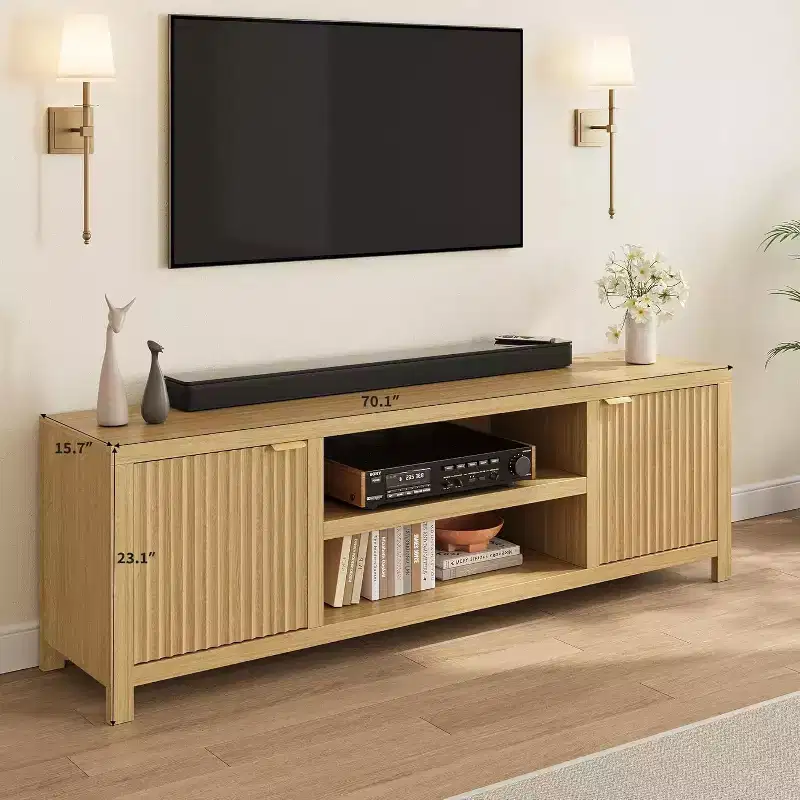 Wooden TV Cabinet with Ripple Doors and Gold Handles