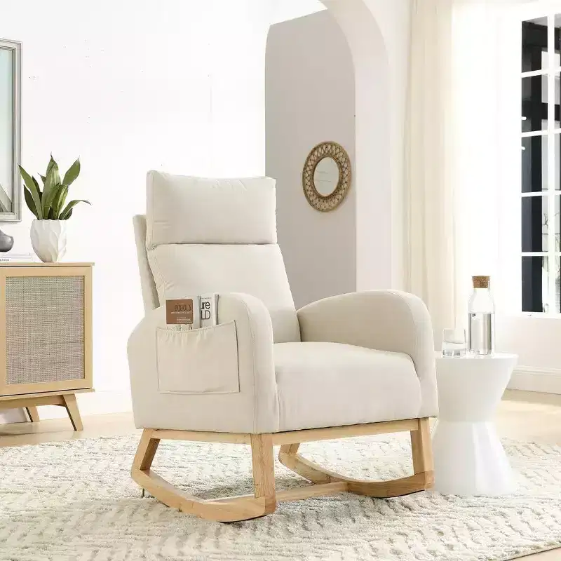 Acekool Boucle Rocking Chair - Plush Glider with Side Pockets & High Back