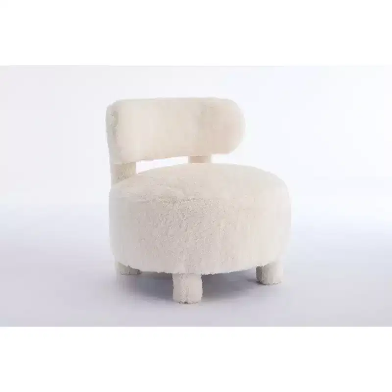 Upholstered Accent Chair Armless Side Chair with Curved Backrest, Teddy/Fur, White/Khaki - ModernLuxe