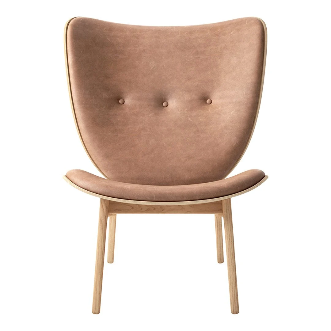Scandinavian Solid Oak Lounge Chair with Elephant Ear-Shaped Curved Back for Living Room