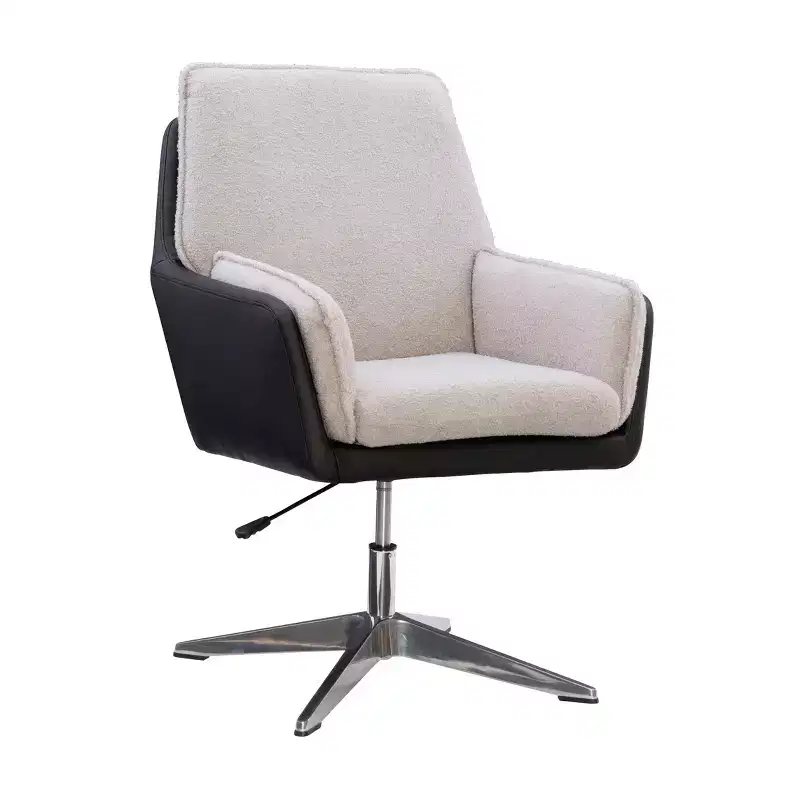 Swivel Accent Chair Faux Leather Chrome Base with Arms