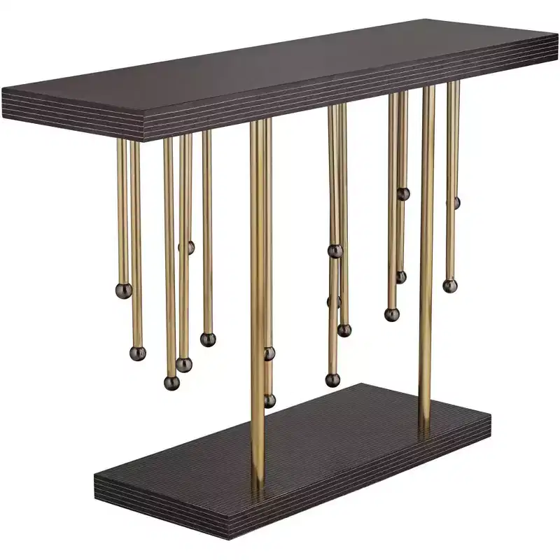 Gold Metal Console Table with Raindrop Strands 48''L x 13.75''W