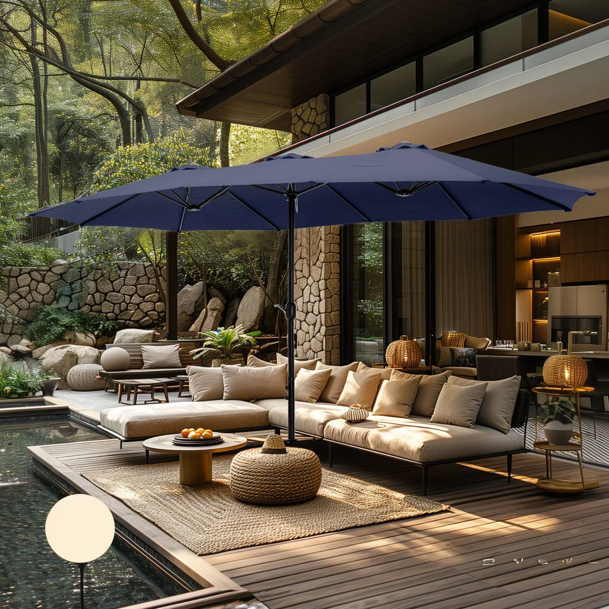 MAISON ARTS 15ft Double-Sided Patio Extra Large Twin Umbrella with Base Included