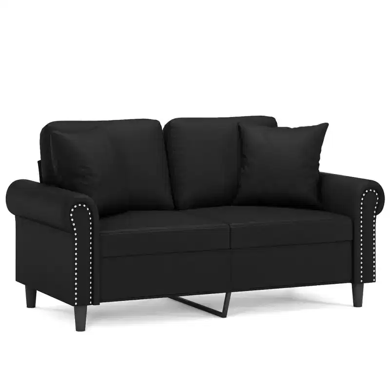 vidaXL 2-Seater Sofa with Throw Pillows Loveseat Couch Black Faux Leather