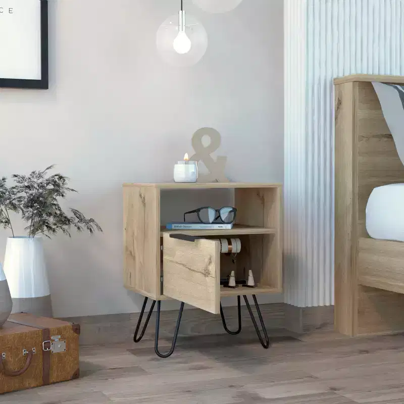 Farmhouse 2-Tier Nightstand with Hairpin Legs