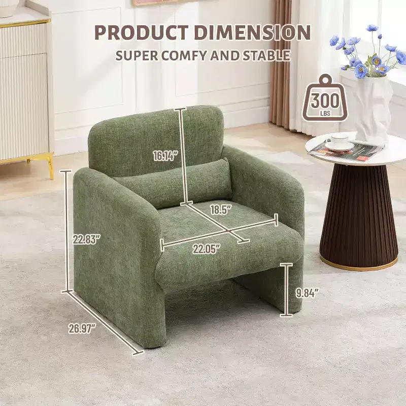 Accent Chair with Arms, Modern Chenille Fabric Living Room Chair,Upholstered Armchair Leisure Single Sofa Chair for Bedroom, Office, Apartment