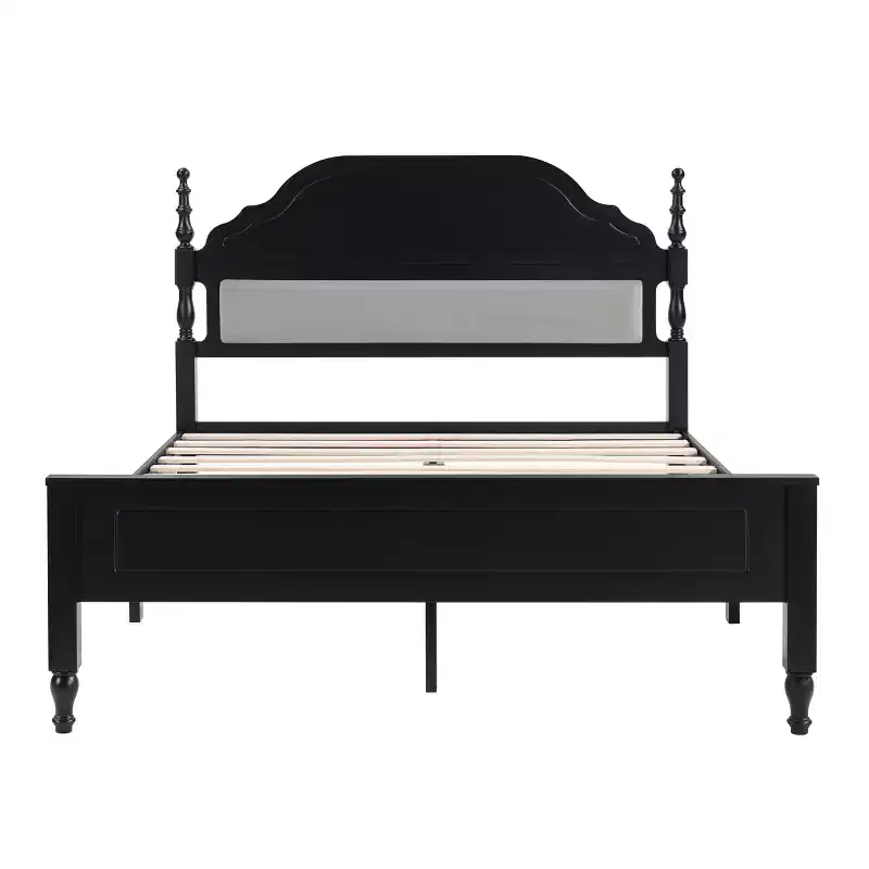 Ashbourne Modern Upholstered Bed with Curved Headboard — Queen, Polyester