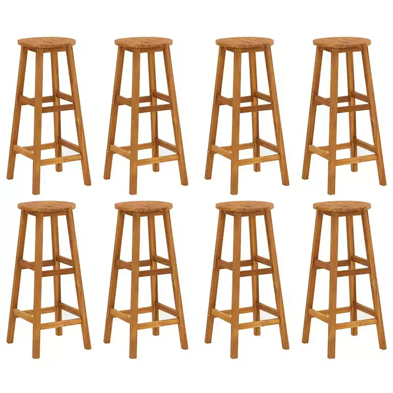 vidaXL Bar Stool Set of 8 Natural wood Solid Acacia wood Standard